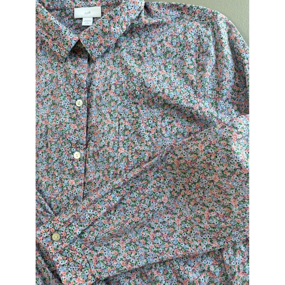 J. Jill Women L Petite Floral Cotton Button Down Shirt Long Sleeve Ditsy Print